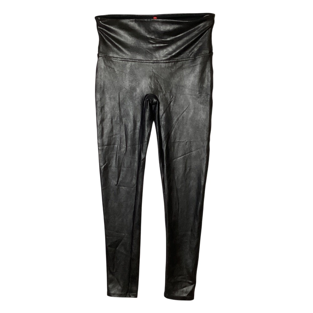 Spanx Faux Leather Leggings Womens Large Petite Black High Waisted Shaping Slim - Picture 2 of 6